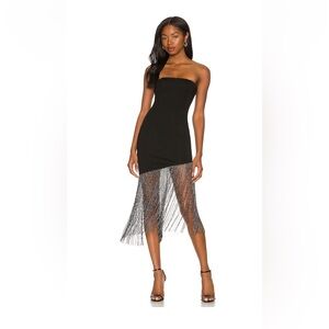 Superdown Cleo Black Strapless Dress with Metallic Fringe Detail
